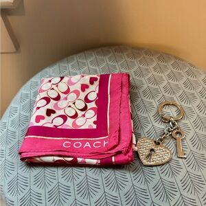 Coach Pink and White Heart Scarf with Keychain